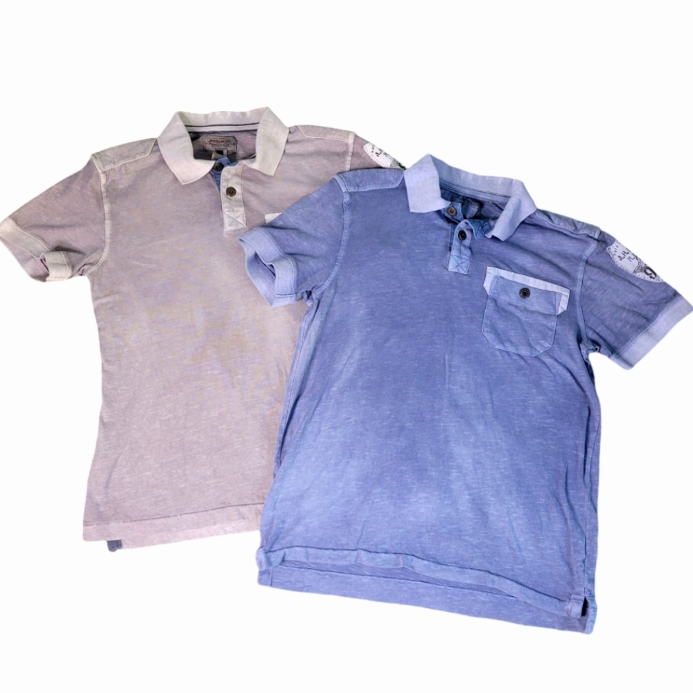 2 American Rag Mens Polo Shirts  Medium Short Sleeve Collared Blue Gray Pocket